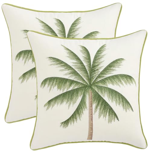 18x18 Palm Tree Embroidered Throw Pillow Covers Pack of 2 Green - color: Green Tropical Palm Tree