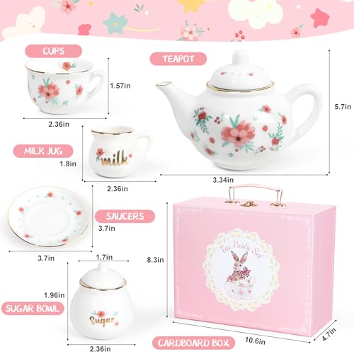 Porcelain Tea Set for Girls, Tea Party Set for Little Girls, Kids Tea Set Kitchen Pretend Play, Princess Tea Time Playset with Teapot Cups Carry Case, Toddler Girl Toys Birthday Gifts Age 3+ - style: A. Princess Tea Party