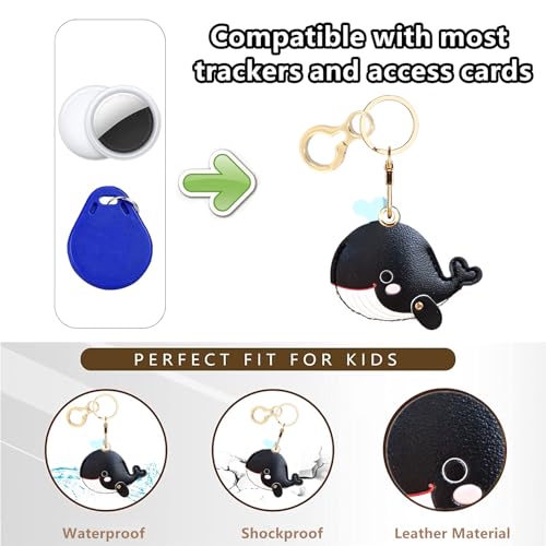 BORKUANA PU Leather Keychain holder Protective Case Compatible with AirTag - color: Whale Black