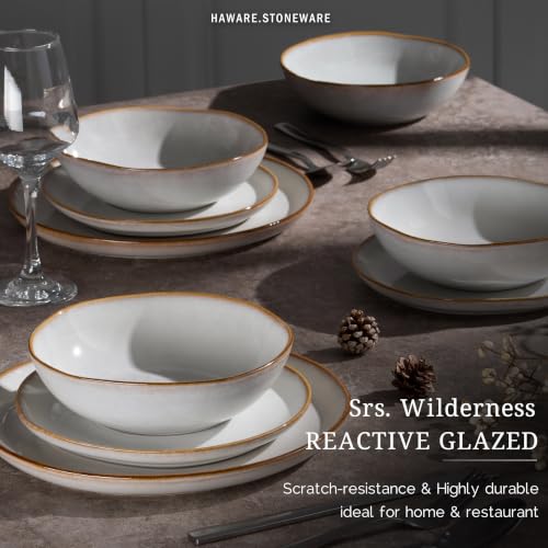 HaWare Cereal Bowls, 26oz Stoneware Serving Bowls Set of 4, for Salad Pasta - color: Reactive Pearl White
