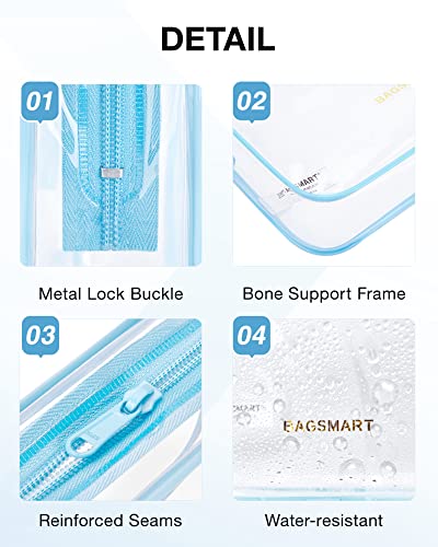 BAGSMART Clear Toiletry Bag 2-Pack TSA Approved Water-Repellent, Blue - color: Distinct Blue, size: Medium