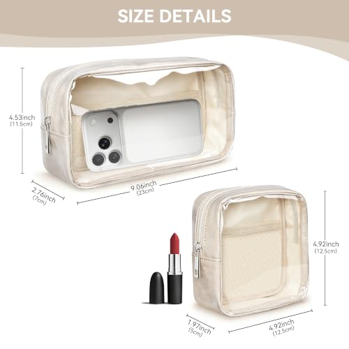 WLLWOO 2pcs Clear Makeup Bag Mini Cosmetic Pouch Travel Toiletry Organizer - color: 2pcs-Beige