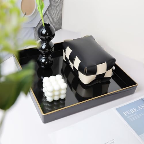 Spsyrine Black Decorative Tray for Living Room, Square Modern Plastic Coffee Serving Table Tray for Ottoman Bathroom Kitchen, 13"*13" - color: Bs02re