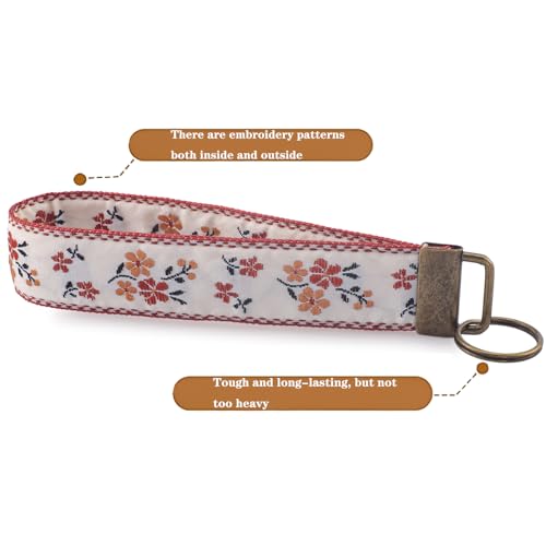 LNKRE JEWELRY Womens Embroidered Wristlet Keychain, Cute Key Chain Lanyard - color: Red
