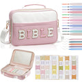 KOPKOFT Bible Cover Case for Women, Large Chenille Letter Leather Bible Case with Bible Study Accessories, Bible Study Supplies Bible Journaling Kit, Christmas Christian Gift for Women Girls (Pink) - color: Pink