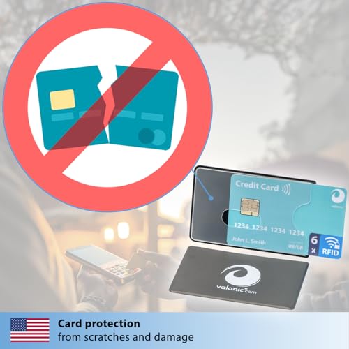 valonic set of 6 RFID blocking sleeves - transparent front, Credit Card Protector sleeve for wallet - Protection block for Debit Card and Metro Card