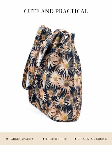 Corduroy Tote Bag Cute Tote Bags for Women Shoulder Bag with Inner Pocket for Work Beach Travel and Shopping Grocery - style: Small Sunflower