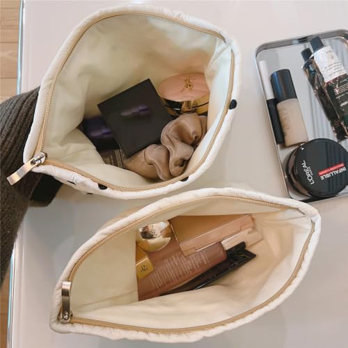 RSRSLEII 5Pcs Quilted Cotton Seashell Makeup Bag, Travel Toiletry Bag,White - color: 5Pcs White