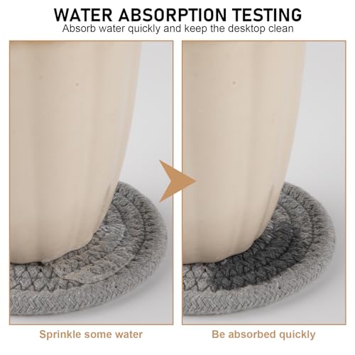 OIAHOMY 8 Pcs Coasters with Holder for Beer, Coffee, Woven Cotton Coaster Set for Table Decor for Kitchen, Bar, Dining Room, Living Room, Housewarming Gifts - Grey - color: Gray, size: 8Pcs