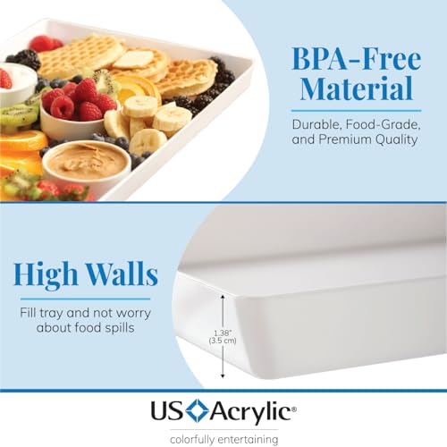 US Acrylic White Plastic Serving Trays (Set of 4) 15” x 10” | Large Unbreakable Reusable Rectangular Party Platters | Serve Appetizers, Fruit, Veggies, & Desserts | BPA-Free & Made in USA (Pack of 2) - color: White, size: 15" x 10" (Pack of 2)