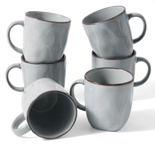 famiware Coffee Mugs Set of 6, Ocean Square 13oz Coffee Cup Set with Handle - color: Ocean Square-Grey, size: 6pcs