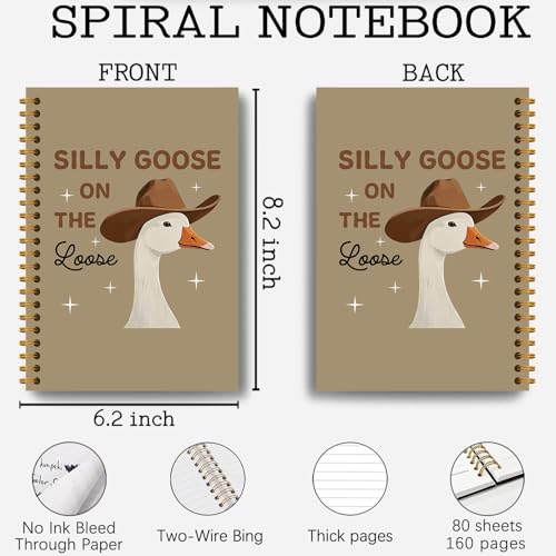 Funny Cowboy Goose Notebook, Goose on the Loose Journal, Vintage Western Journal, Trendy Farm Animal Hardcover Spiral Notebooks 5.5x8.3 Inch - color: Section 1