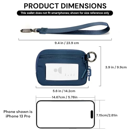 Wristlet Wallet for Women with Clear ID Window, Zip Coin Purse and Keychain - color: Navy Blue