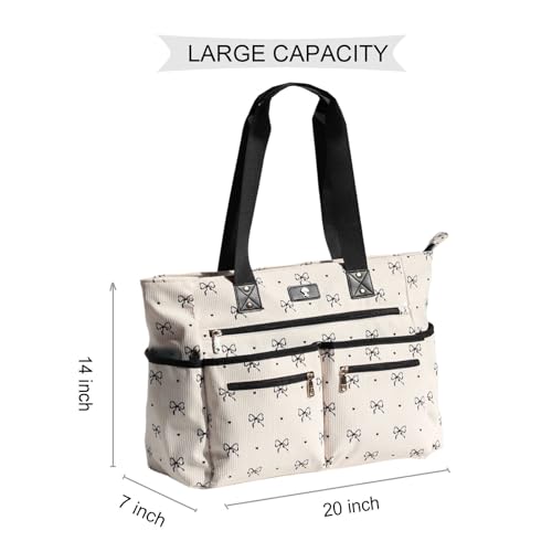 Weekender Bag Carry On Bag Overnight Tote Travel Duffle with 13 Pockets for Travel,Work，Gym,Beach,Teacher,Nurse - color: Corduroy bow
