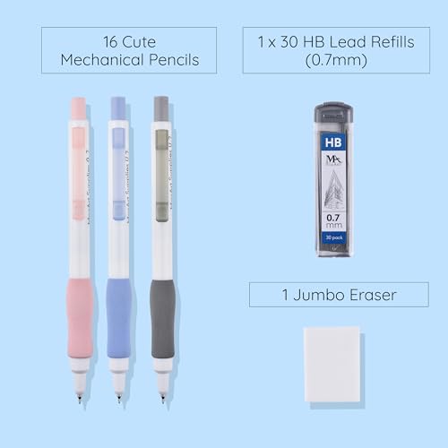 MozArt Cute Mechanical Pencil Set 0.7mm 16PCS Pastel Aesthetic Girls - color: Cute 0.7