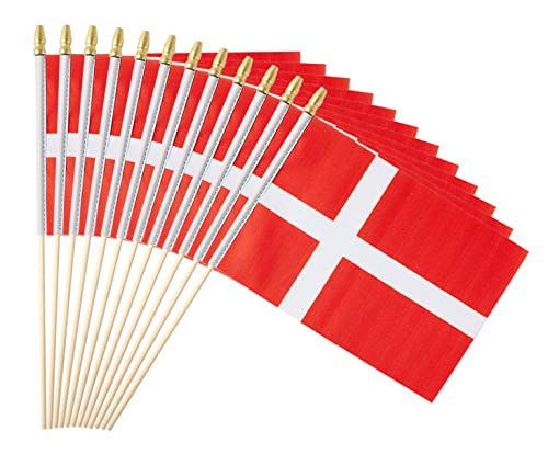 25Pack Small Denmark Flag Handheld Mini Danish Flag on Stick 5x8 Inch - color: Denmark