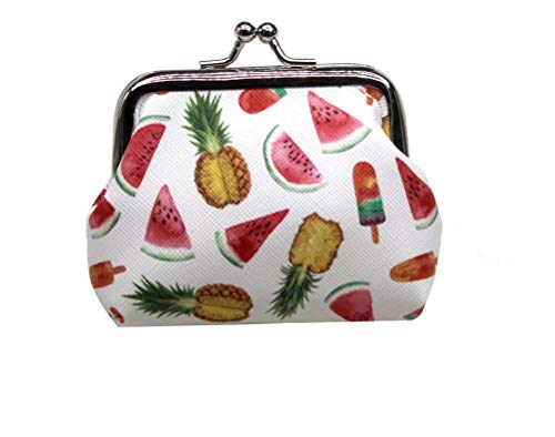 Lovely Watermelon Pineapple Ice Cream Coin Purse- Mini Colorful Clasp Pouch Wallet Key Bags Money Bag, Perfect Gifts for Girls Kids Purses Women Wallets Buckle Party Favors - color: White