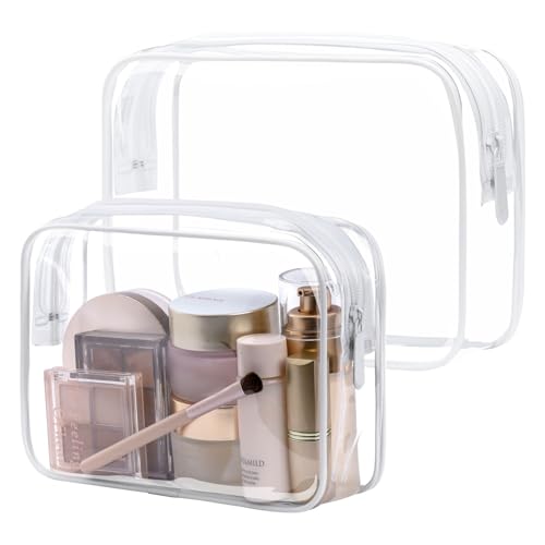 PACKISM Clear Makeup Bag for Travel - TSA Approved Toiletry Bag, 2 White - color: 2 Active B White, size: Mixed Size Series (1 Medium + 1 Large)