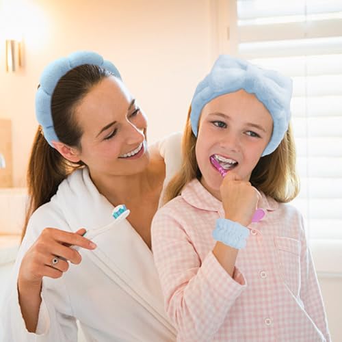 Blue Skincare Bubble headband and wristband set for Face Washing - color: Blue