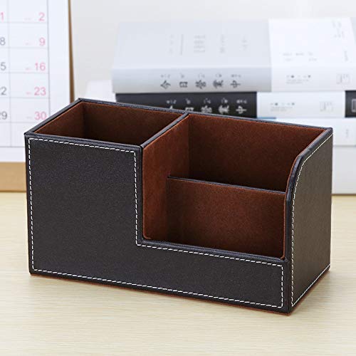 Leather Multi-Function Desk Stationery Organizer Storage Box Pen/Pencil, Cell Phone, Business Name Cards, desk organizers (Coffee) - color: Coffee