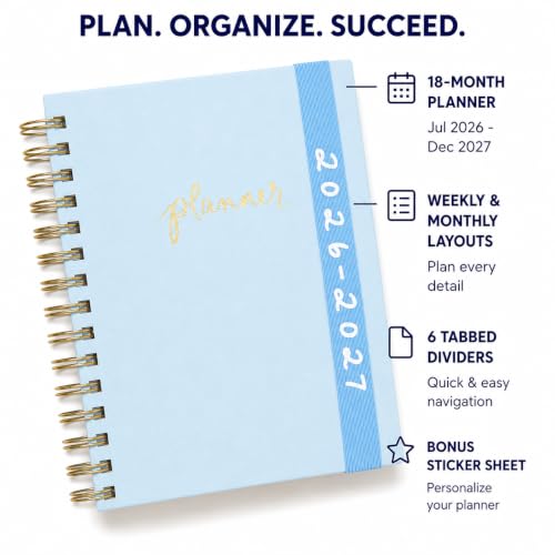 WORLD TRAVELER Academic Planner School Organizer Jul 2026-Dec 2027, 7"x9" - color: Blue