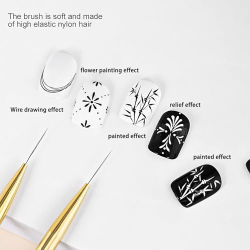 Professional Nail Art Brush Set, 3 Piece Liner Detail Brushes Kit for Gel Polish, Drawing, Painting, Precision Design