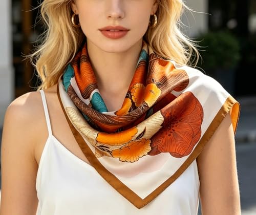 Silk Like Square Scarf for Women Men 27.5" - color: Ginkgo Yellow