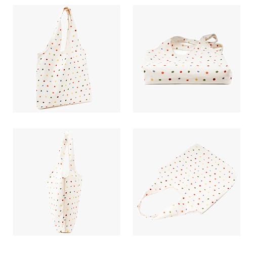 REDSINDA Canvas Tote Bag, Large Capacity Shoulder Bag with Inner Pockets, Foldable Shopping Bag - color: Colorful Dots