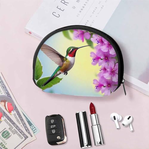 IBILIU Small Coin Purse Hummingbird Bird Flower Mini Wallet Coin Pouch Change Purse For Women Men - color: Coinp-011
