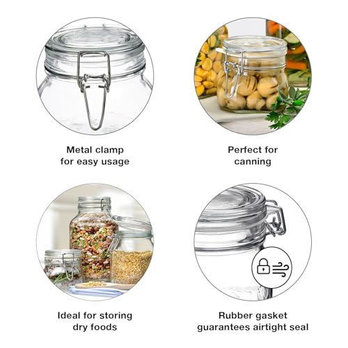 Bormioli Rocco Fido 17.5 Ounce Glass Storage Jars: Airtight Hinged Lid With Leak Proof Gasket, Wide Mouth Food Container - For Zero Waste Air Tight Preserving Jam, Spices, Coffee, Sugar & Herbs - color: Clear, size: 17 Ounce