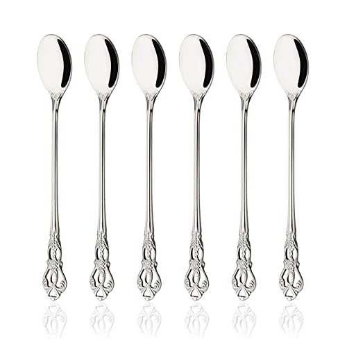 6 Pieces Long Handle Spoons, 7.2-inch Stainless Steel Ice Tea Spoons, Coffee Stirrers, Ice Cream Spoon, Cocktail Stirring Spoons, Shiny Silver Flatware Cutlery Set, Mirror Polished - size: Long Handle Spoon 6 Pieces