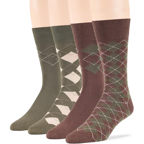 7BIGSTARS Men Cotton Patterned Crew Dress Socks 4-6 Pack, L 9-12 - color: 02b - Brown, Olive Green, Khaki (A40)