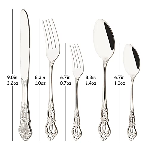 Elegant Silverware Set for 4-20Pcs Stainless Steel Flatware Cutlery Set - Fancy Eating Utensils for Home Kitchen Restaurant - Shiny Silver Metal Knives Spoons Forks - Mirror Finish - size: 20pcs service for 4