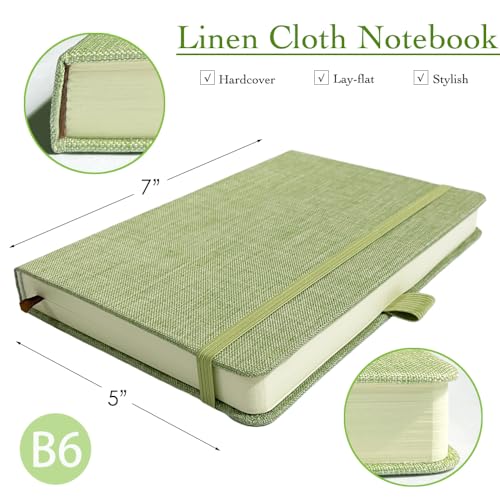 Linen Notebook, College Ruled, Hardcover, Lay Flat, B6, Small, 5x7, Thick, 100gsm, Green, Journal for Writing, Notebook for Work, Office - color: B6-Minimalism Green