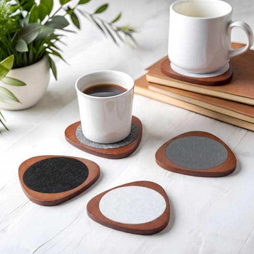 Newtay 6 Pcs Mid Century Modern Coasters Wood Absorbent Coaster,Light Gray - color: Light Gray