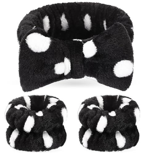 Hanaive 3 Pcs Spa Headband and Wristbands for Washing Face, Polka Dot - style: Polka Dot