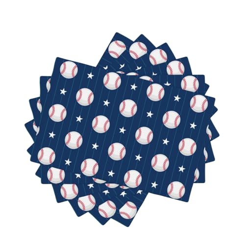 Baseball Theme Placemats Rectangle Linen Table Placemet Set of 6 - color: Blue White, size: Set of 6