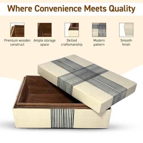 Perilla Home ﻿Home Decor Decorative Storage Wooden Box Small Wooden Organizer Tool Stash Card Craft Trinket Memory Keepsake Jewelry Box for Men and Women, Thin Line, Gifts For All Black & Off White - color: Black and off white