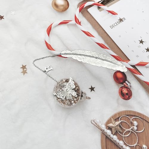 Initial Letter and Butterfly Charm Metal Feather Bookmark (Silver-B) - style: Silver-B