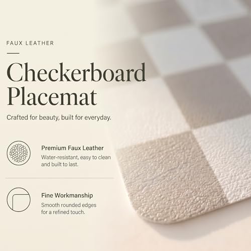 Set of 6 Checkerboard Non-Slip Washable Placemats for Dining Table - color: Beige