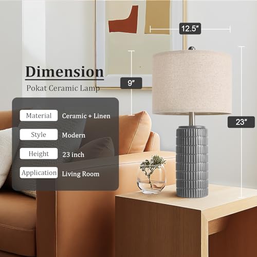 PoKat 23" Ceramic Dark Gray Table Lamps Set of 2 for Living Room, Modern Bedside Lamps for Bedroom, Farmhouse Nightstand Lamp for Home Office Guest Room Sideboard Entryway Decor Gifts - color: Gray