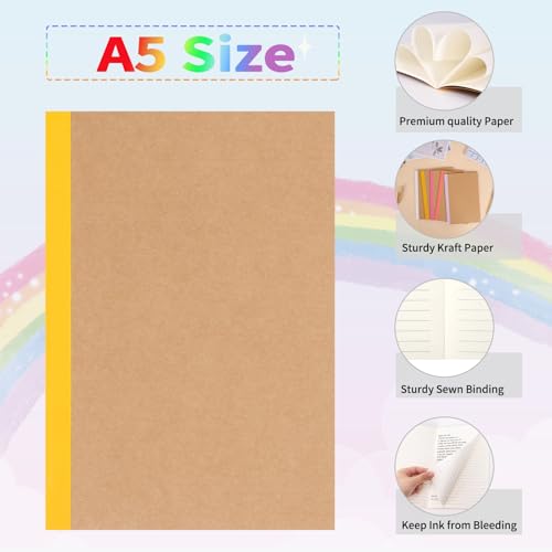 EOOUT 5 Pack A5 Composition Notebook, Kraft Lined Journal Bulk with Pink Spine, 5 Colors, 60 Pages for Women Girls Kids, School Office Supplies - color: Pink, style: Lined-5pack