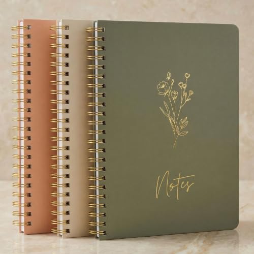 Aesthetic Spiral Notebook Set of 3 For Women - Cute College Ruled Journals - color: sage-pink-beige, size: Medium 8x6