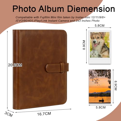 256 Pockets Photo Album for 2x3 Inch Picture, Kpop Photocard, Leather Cover, Photo Album Book Fit for Fujifilm Mini 12/11/9/8/EVO/Link/Liplay Instant Flims (Brown) - color: Brown, size: 256 Pockets