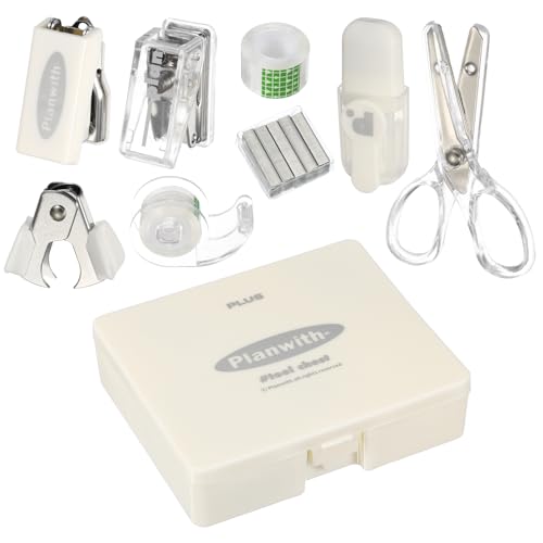 PATIKIL 1 Pack Office Supplies Set, 8pcs Desk Supplies Set Stapler Tape Dispenser Scissors Accessories Kit Mini Office Supply Kit Cute Small for Desk Women Organizer, White - color: White