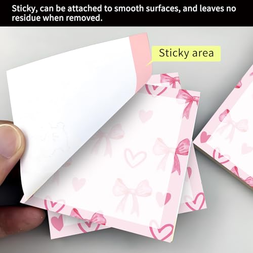 Cute Sticky Notes 3 x 3 in, 2 Pack Self Stick Note Pads with Fun Patterns, Strong Adhesive Memo Pads for Office School Home, 80 Sheets per Pad Cute Heart Bow - color: Cute Heart Bow