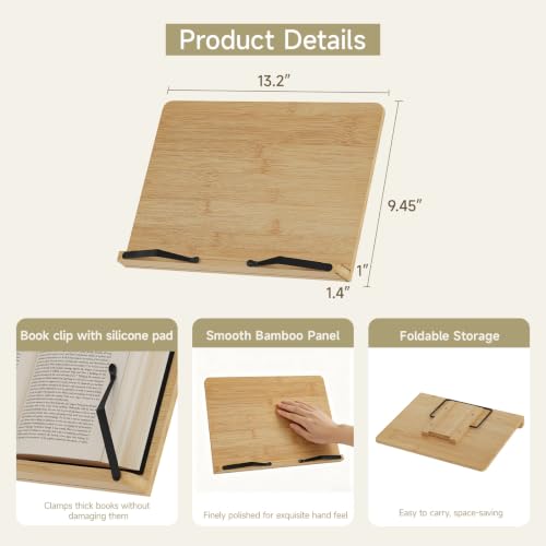 Cook Book Stand,Adjustable Height Book Holder for Reading Hands Free - size: M-13.2*9.5 inches
