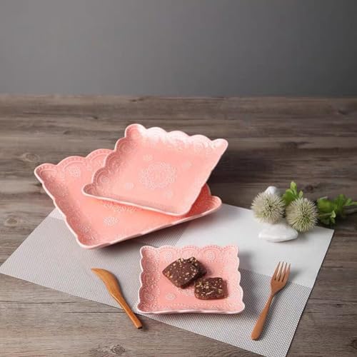 YBKTEX Ceramic Plate, Square Embossed Lace Plate (Pink, 6-inch) - color: Pink, size: 6-Inch