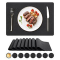 NCUE Vinyl Placemats Set of 8, 17"x12" Wipeable Place Mats with Coasters - color: Black, size: Set of 8