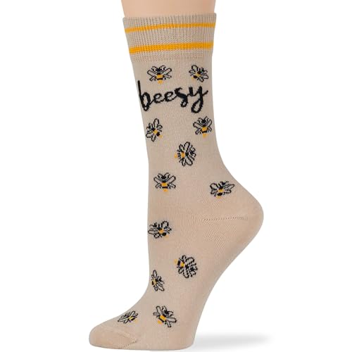 7BIGSTARS Women Cotton Crew Socks, Patterned 4 Pack, M 5-9 - L 8-12 - color: 12 - Black, Light Beige (A53), size: 5-9